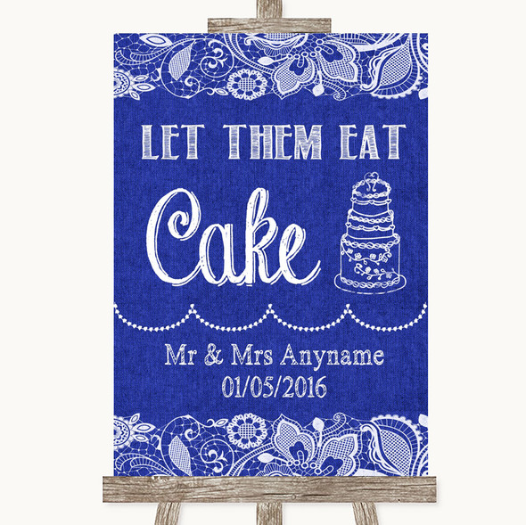 Navy Blue Burlap & Lace Let Them Eat Cake Personalised Wedding Sign