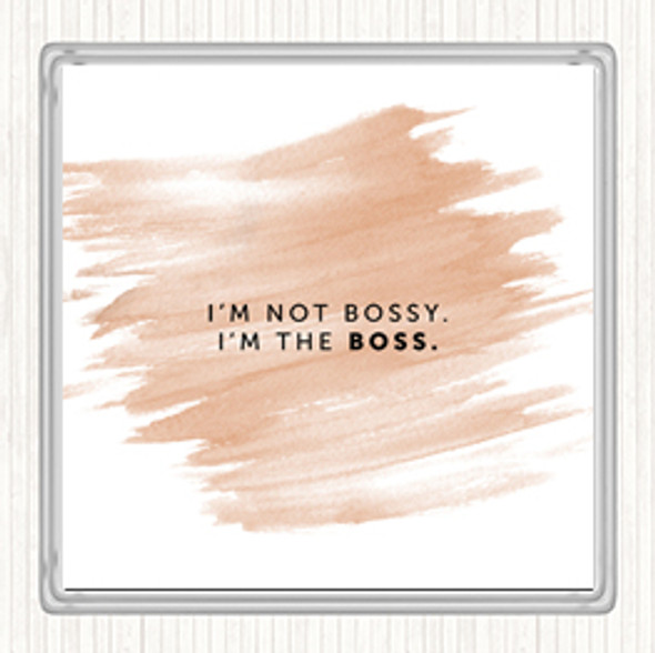 Watercolour I'm The Boss Quote Drinks Mat Coaster