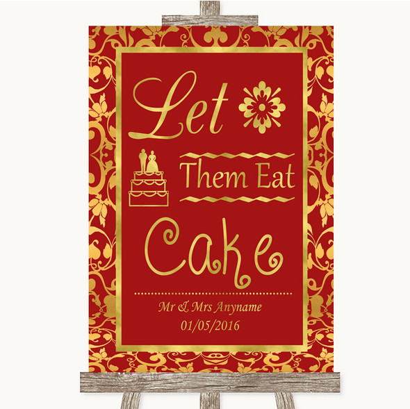 Red & Gold Let Them Eat Cake Personalised Wedding Sign
