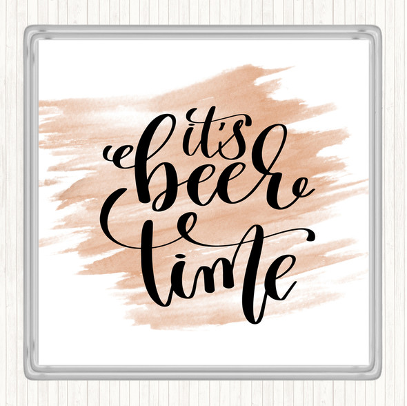 Watercolour Its Beer Time Quote Drinks Mat Coaster