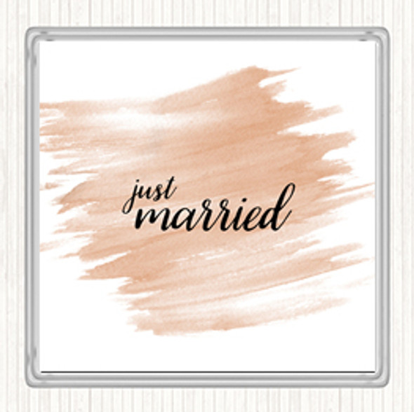 Watercolour Just Married Quote Drinks Mat Coaster