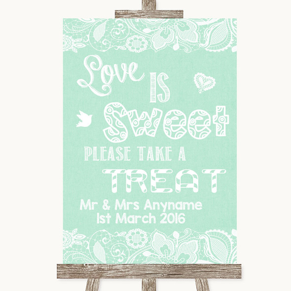 Green Burlap & Lace Love Is Sweet Take A Treat Candy Buffet Wedding Sign