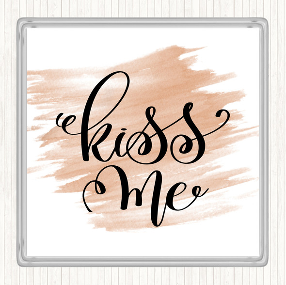 Watercolour Kiss Me Quote Drinks Mat Coaster