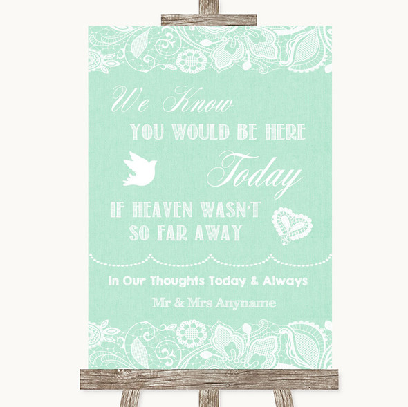 Green Burlap & Lace Loved Ones In Heaven Personalised Wedding Sign