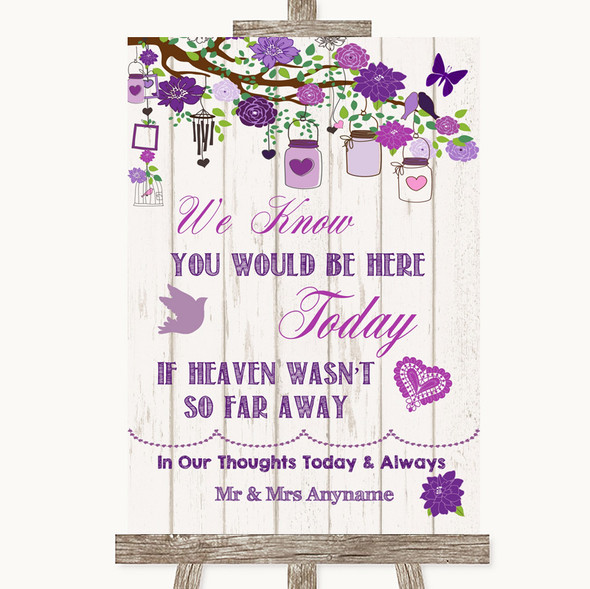 Purple Rustic Wood Loved Ones In Heaven Personalised Wedding Sign