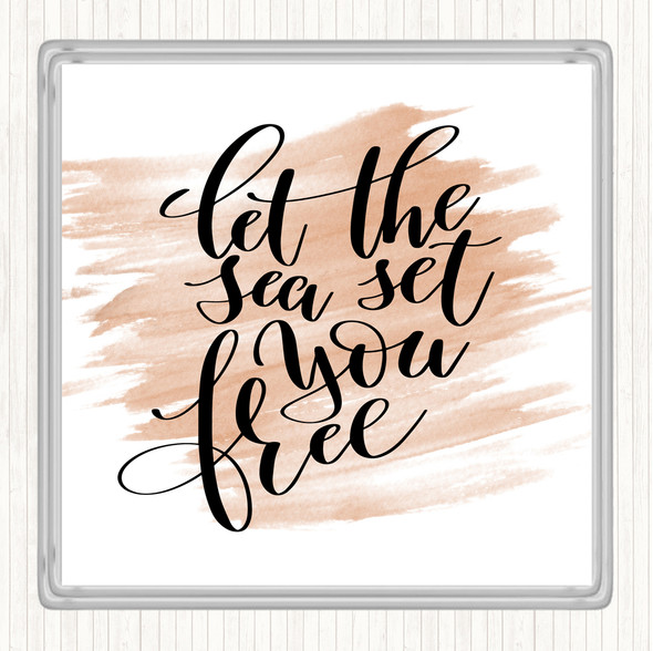Watercolour Let The Sea Set You Free Quote Drinks Mat Coaster