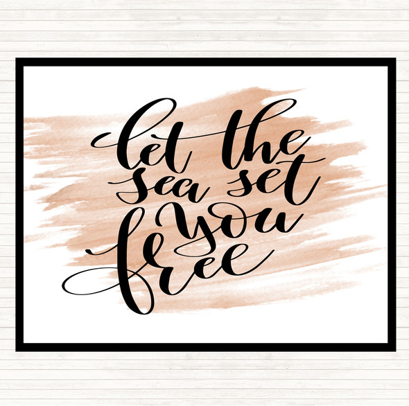 Watercolour Let The Sea Set You Free Quote Mouse Mat Pad