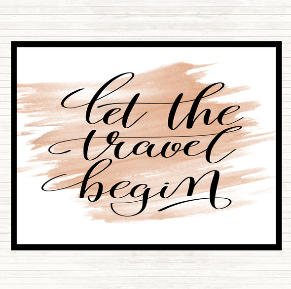 Watercolour Let The Travel Begin Quote Mouse Mat Pad