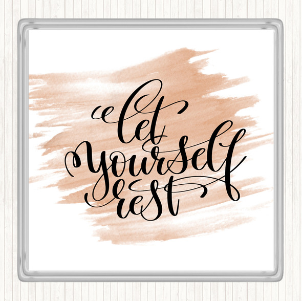 Watercolour Let Yourself Rest Quote Drinks Mat Coaster