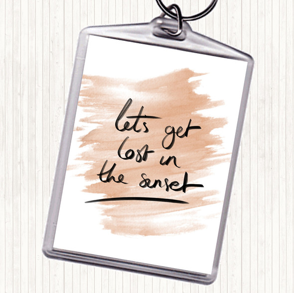 Watercolour Lets Get Lost Sunset Quote Bag Tag Keychain Keyring