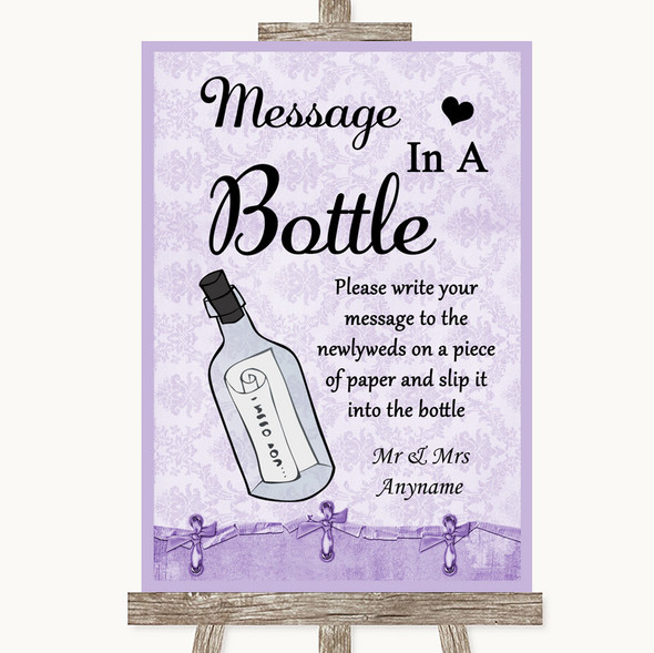 Lilac Shabby Chic Message In A Bottle Personalised Wedding Sign