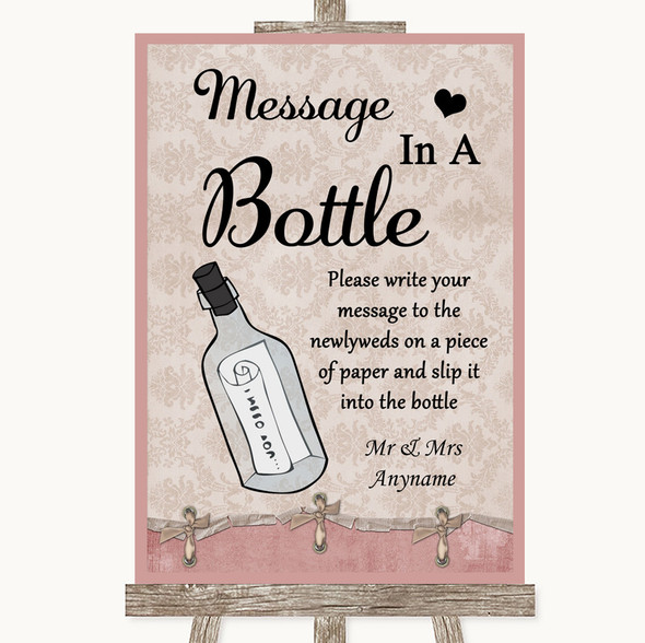 Pink Shabby Chic Message In A Bottle Personalised Wedding Sign