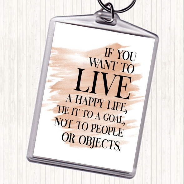 Watercolour Live A Happy Life Quote Bag Tag Keychain Keyring