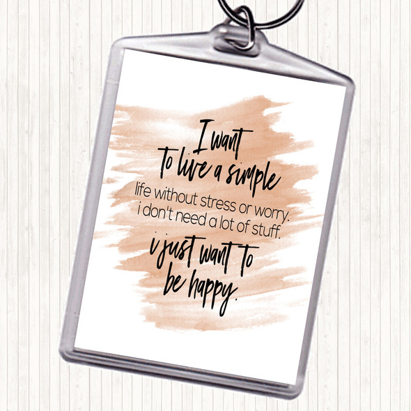 Watercolour Live A Simple Life Quote Bag Tag Keychain Keyring