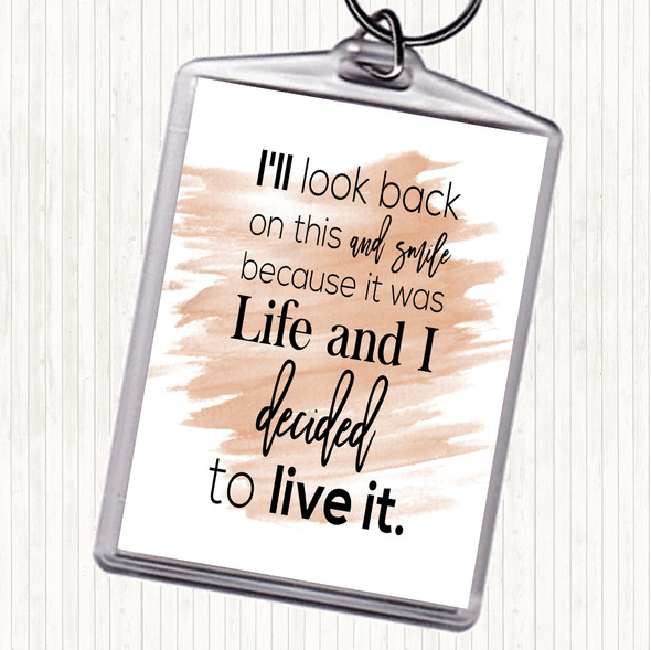 Watercolour Look Back And Smile Quote Bag Tag Keychain Keyring