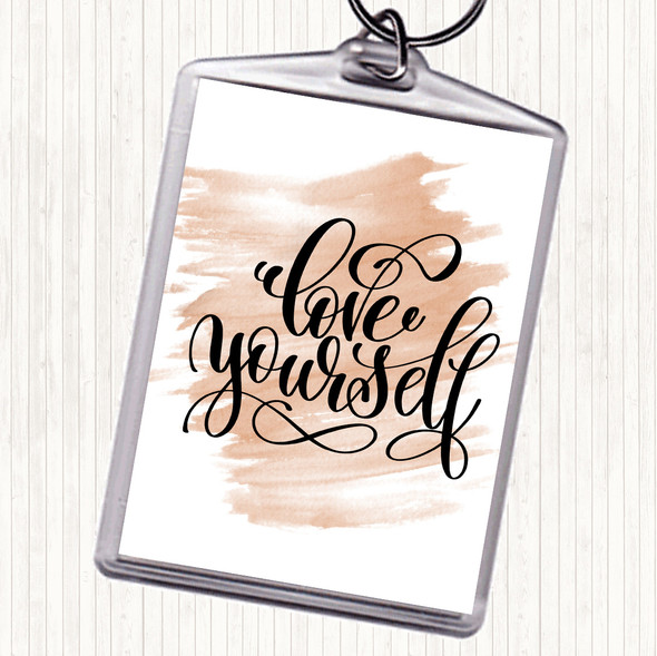 Watercolour Love Yourself Swirl Quote Bag Tag Keychain Keyring