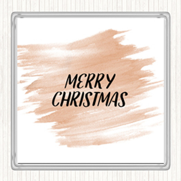 Watercolour Merry Christmas Quote Drinks Mat Coaster