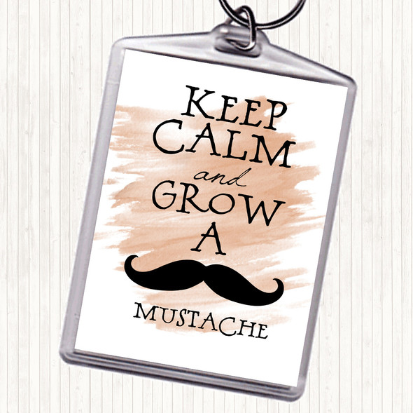 Watercolour Mustache Keep Calm Quote Bag Tag Keychain Keyring