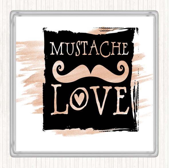Watercolour Mustache Love Quote Drinks Mat Coaster