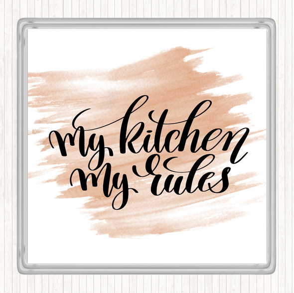 Watercolour My Kitchen My Rules Quote Drinks Mat Coaster