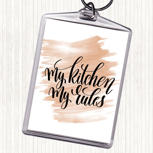 Watercolour My Kitchen My Rules Quote Bag Tag Keychain Keyring