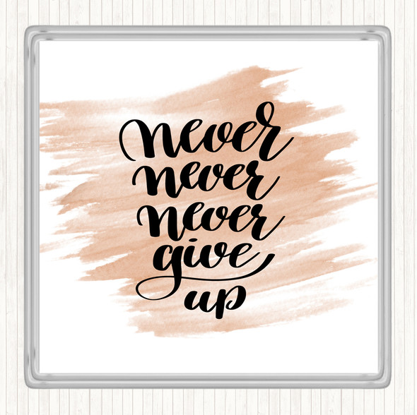 Watercolour Never Give Up Swirl Quote Drinks Mat Coaster