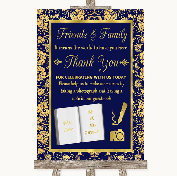 Blue & Gold Photo Guestbook Friends & Family Personalised Wedding Sign