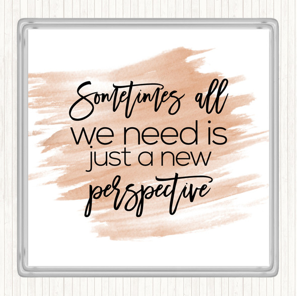 Watercolour New Perspective Quote Drinks Mat Coaster