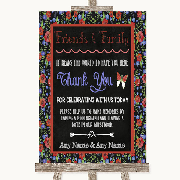 Floral Chalk Photo Guestbook Friends & Family Personalised Wedding Sign