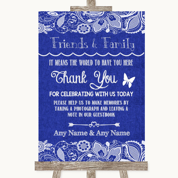 Navy Blue Burlap & Lace Photo Guestbook Friends & Family Wedding Sign