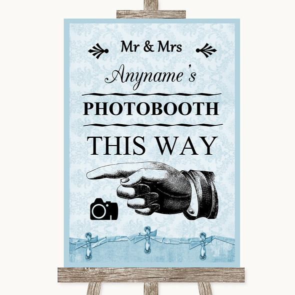 Blue Shabby Chic Photobooth This Way Left Personalised Wedding Sign