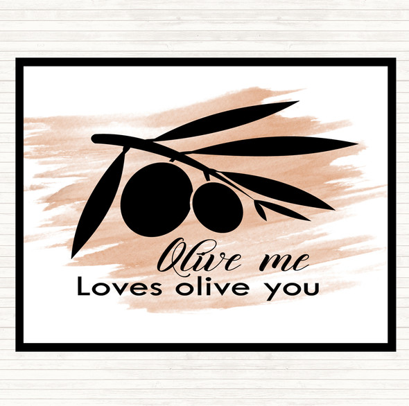 Watercolour Olive Me Loves Olive You Quote Dinner Table Placemat