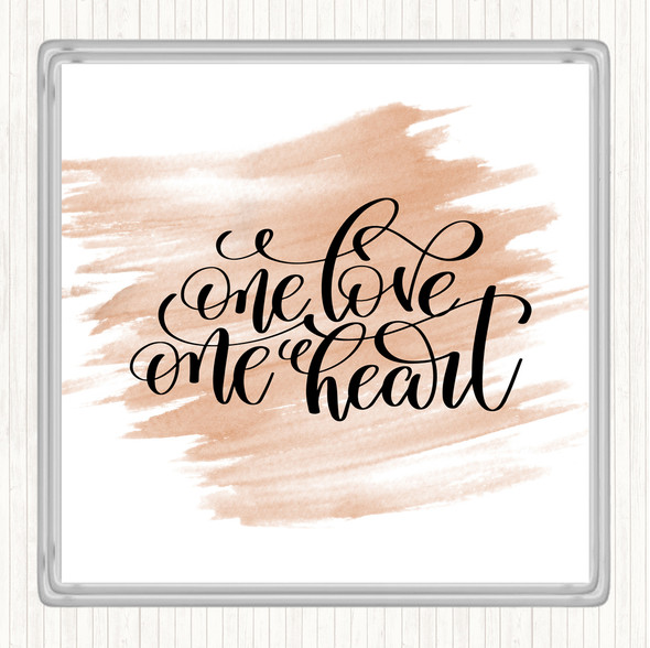 Watercolour One Love One Heart Quote Drinks Mat Coaster