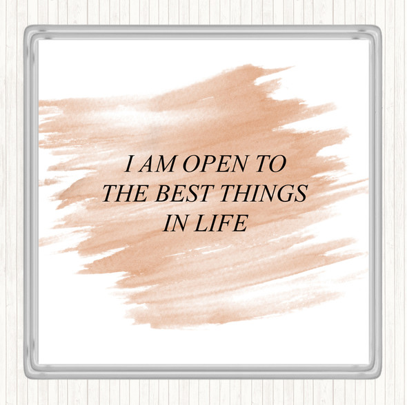 Watercolour Open To The Best Quote Drinks Mat Coaster