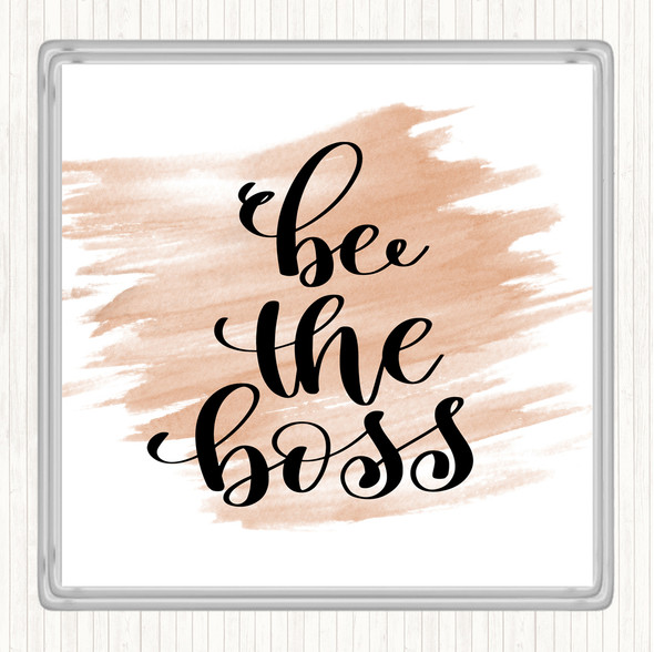 Watercolour Be The Boss Quote Drinks Mat Coaster