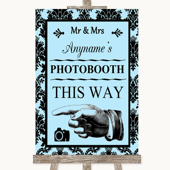 Sky Blue Damask Photobooth This Way Left Personalised Wedding Sign