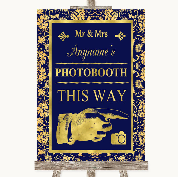 Blue & Gold Photobooth This Way Right Personalised Wedding Sign
