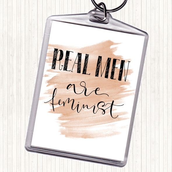 Watercolour Real Men Feminist Quote Bag Tag Keychain Keyring