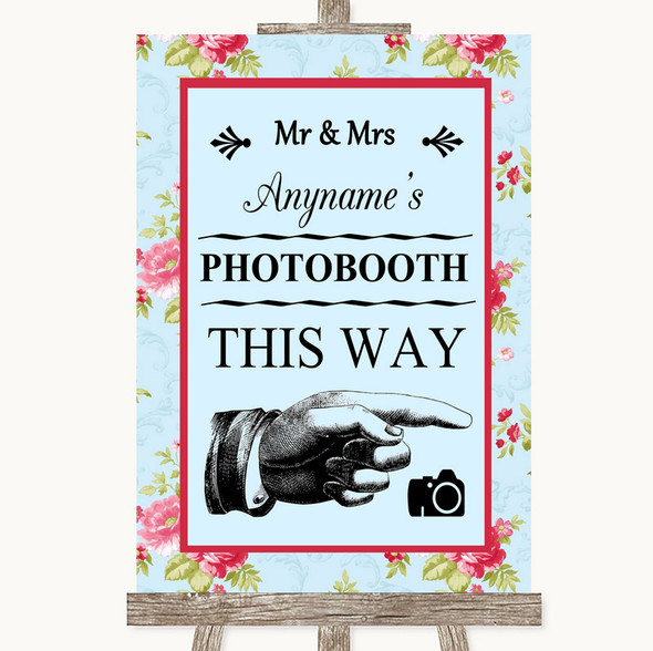 Shabby Chic Floral Photobooth This Way Right Personalised Wedding Sign