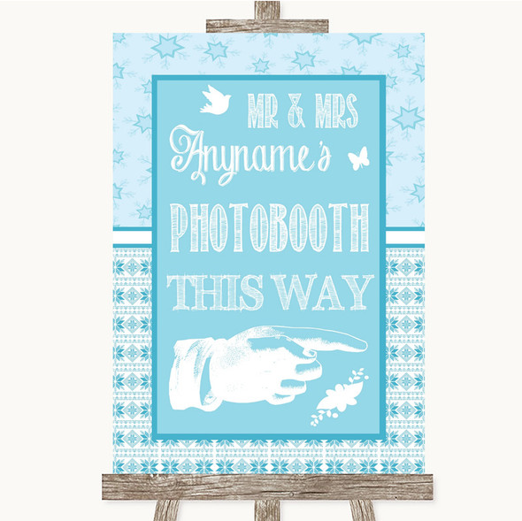 Winter Blue Photobooth This Way Right Personalised Wedding Sign