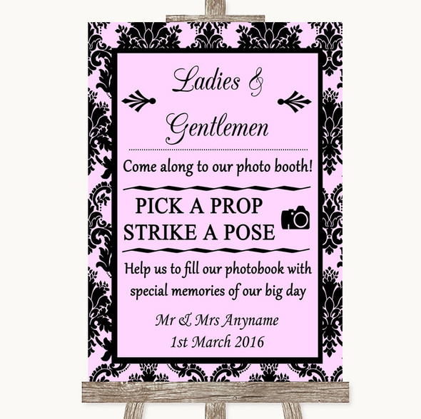 Baby Pink Damask Pick A Prop Photobooth Personalised Wedding Sign