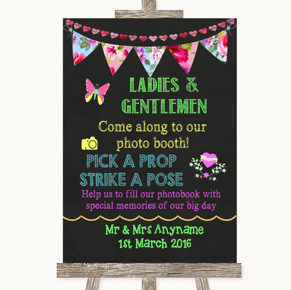 Bright Bunting Chalk Pick A Prop Personalised Wedding Sign