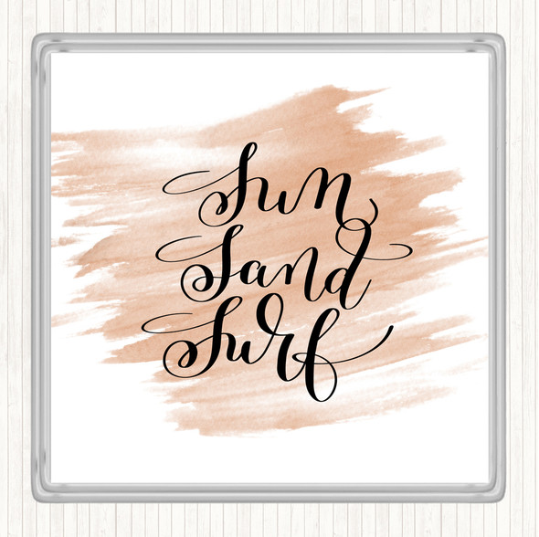 Watercolour Sand Surf Quote Drinks Mat Coaster