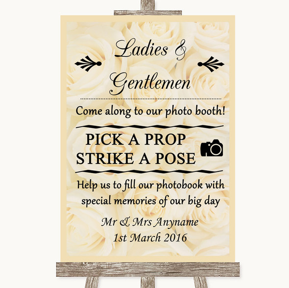 Cream Roses Pick A Prop Photobooth Personalised Wedding Sign