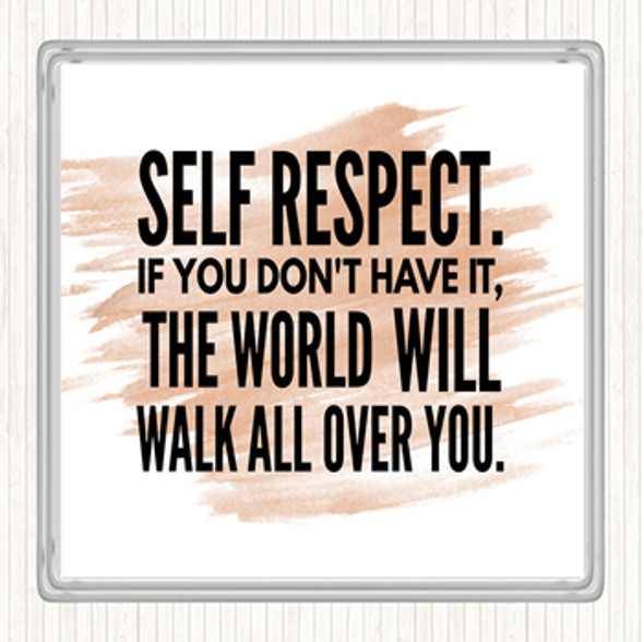 Watercolour Self Respect Quote Drinks Mat Coaster