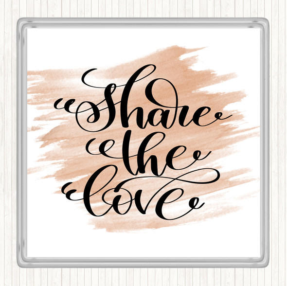Watercolour Share The Love Quote Drinks Mat Coaster