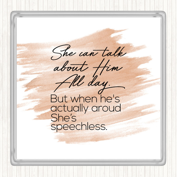 Watercolour She Can Talk Quote Drinks Mat Coaster