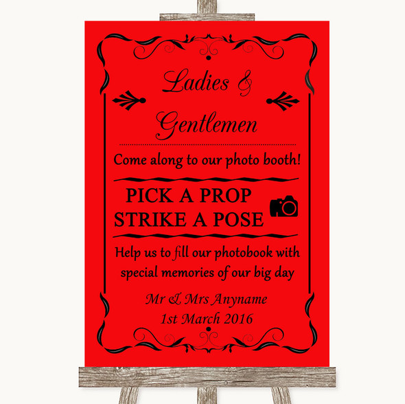 Red Pick A Prop Photobooth Personalised Wedding Sign