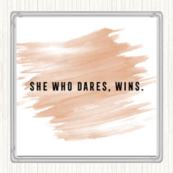 Watercolour She Who Dares Quote Drinks Mat Coaster