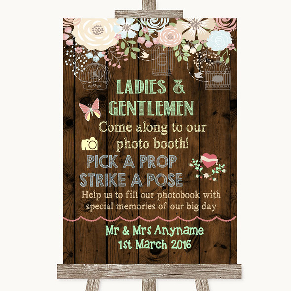 Rustic Floral Wood Pick A Prop Personalised Wedding Sign